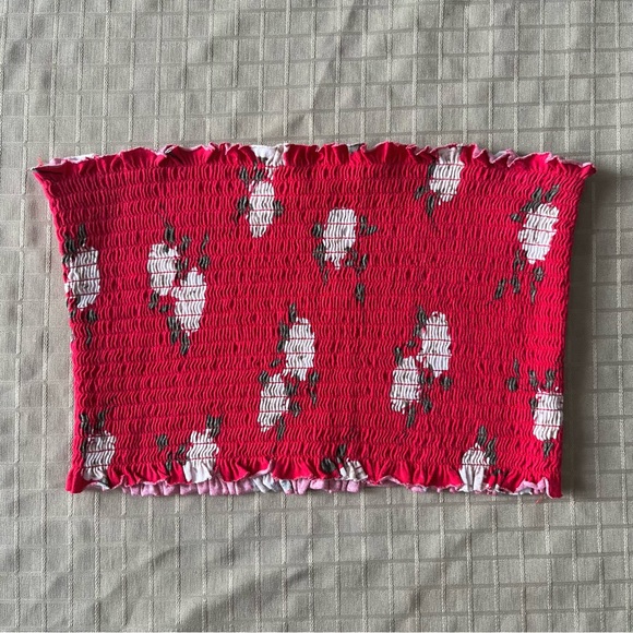 Garage Red Floral Smocked Tube Top - Picture 1 of 4
